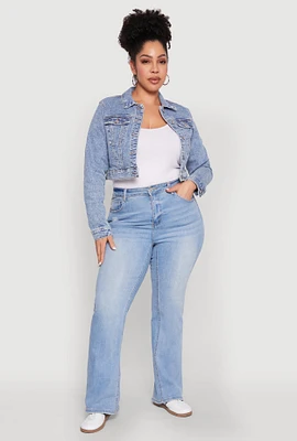 Womens Plus Size WAX Cropped Jean Jacket, Blue, Size 1X