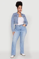 Womens Plus WAX Cropped Jean Jacket, Blue,
