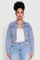 Womens Plus WAX Cropped Jean Jacket, Blue,