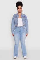 Womens Plus WAX Cropped Jean Jacket, Blue,