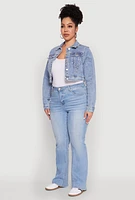 Womens Plus WAX Cropped Jean Jacket, Blue,