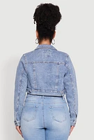 Womens Plus WAX Cropped Jean Jacket, Blue,