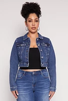 Womens Plus WAX Cropped Jean Jacket, Blue,