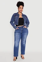 Womens Plus Size WAX Cropped Jean Jacket, Blue, Size 1X