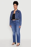 Womens Plus Size WAX Cropped Jean Jacket, Blue, Size 1X