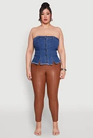 Womens Plus Size Frayed Split Hem Denim Tube Top, Blue, Size 3X