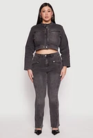 Womens Plus Size Almost Famous Denim Moto Cropped Jacket, Grey, Size 2X
