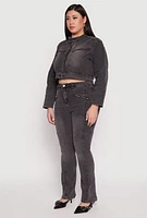 Womens Plus Size Almost Famous Denim Moto Cropped Jacket, Grey, Size 2X