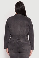 Womens Plus Size Almost Famous Denim Moto Cropped Jacket, Grey, Size 2X