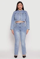 Womens Plus Size Almost Famous Denim Moto Cropped Jacket, Blue, Size 1X