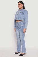 Womens Plus Size Almost Famous Denim Moto Cropped Jacket, Blue, Size 3X