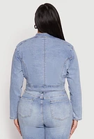 Womens Plus Size Almost Famous Denim Moto Cropped Jacket, Blue, Size 1X
