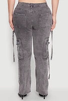 Womens Plus Size Mineral Wash Pintuck Cargo Jeans, Grey, Size 20