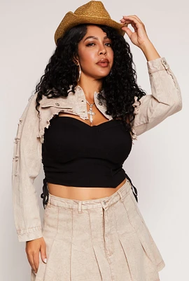 Womens Plus Denim Distressed Cropped Jean Jacket,