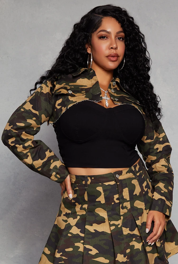Womens Plus Size Denim Distressed Cropped Jean Jacket, Green, Size 2X