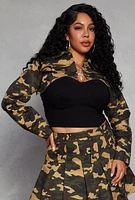 Womens Plus Size Denim Distressed Cropped Jean Jacket, Green, Size 2X