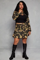 Womens Plus Size Denim Distressed Cropped Jean Jacket, Green, Size 2X