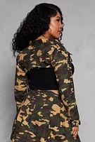 Womens Plus Size Denim Distressed Cropped Jean Jacket, Green, Size 2X