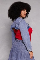 Womens Plus Denim Distressed Cropped Jean Jacket,