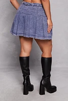 Womens Plus Size High Waisted Pleated Mini Skirt, Blue, Size 3X