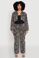 Womens Plus Size Camo Denim Cargo Joggers, Green, Size 3X