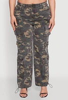 Womens Plus Size Camo Denim Cargo Joggers, Green, Size 3X