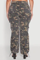 Womens Plus Size Camo Denim Cargo Joggers, Green, Size 3X