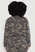Womens Plus Size Camouflage Cropped Cargo Jacket, Green, Size 2X