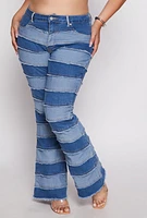 Womens Plus Frayed Patchwork Boot Cut Jeans, Blue,