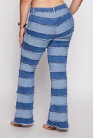 Womens Plus Frayed Patchwork Boot Cut Jeans, Blue,