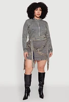 Womens Plus Size Mineral Wash Buckle Strap Jean Jacket, Blue, Size 1X