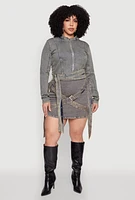 Womens Plus Size Mineral Wash Buckle Strap Mini Skirt, Blue, Size 1X