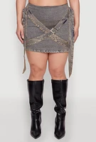 Womens Plus Size Mineral Wash Buckle Strap Mini Skirt, Blue, Size 1X
