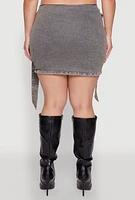 Womens Plus Size Mineral Wash Buckle Strap Mini Skirt, Blue, Size 1X