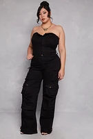 Womens Plus Daisy Denim Strapless Utility Jumpsuit,