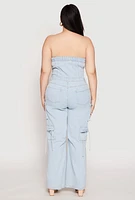 Womens Plus Size Daisy Denim Cargo Jumpsuit, Blue, Size 2X