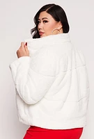 Womens Plus Faux Fur Zip Front Jacket, White,