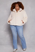 Womens Plus Size Faux Fur Zip Front Jacket, Beige, Size 2X