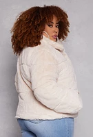 Womens Plus Faux Fur Zip Front Jacket, 2X