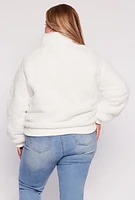 Womens Plus Size Faux Fur High Neck Bomber Jacket, White, Size 2X