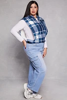 Womens Plus Size Plaid Hooded Zip Front Vest, Blue, Size 1X