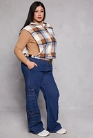Womens Plus Size Plaid Hooded Zip Front Vest, Multi, Size 1X