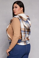 Womens Plus Size Plaid Hooded Zip Front Vest, Multi, Size 2X