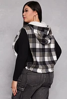 Womens Plus Plaid Hooded Zip Front Vest,