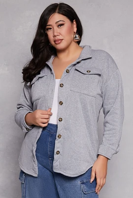 Womens Plus Size Sherpa Lined Shacket, Grey, Size 3X
