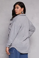Womens Plus Size Sherpa Lined Shacket, Grey, Size 3X