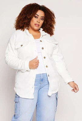 Womens Plus Size Sherpa Lined Shacket, White, Size 1X