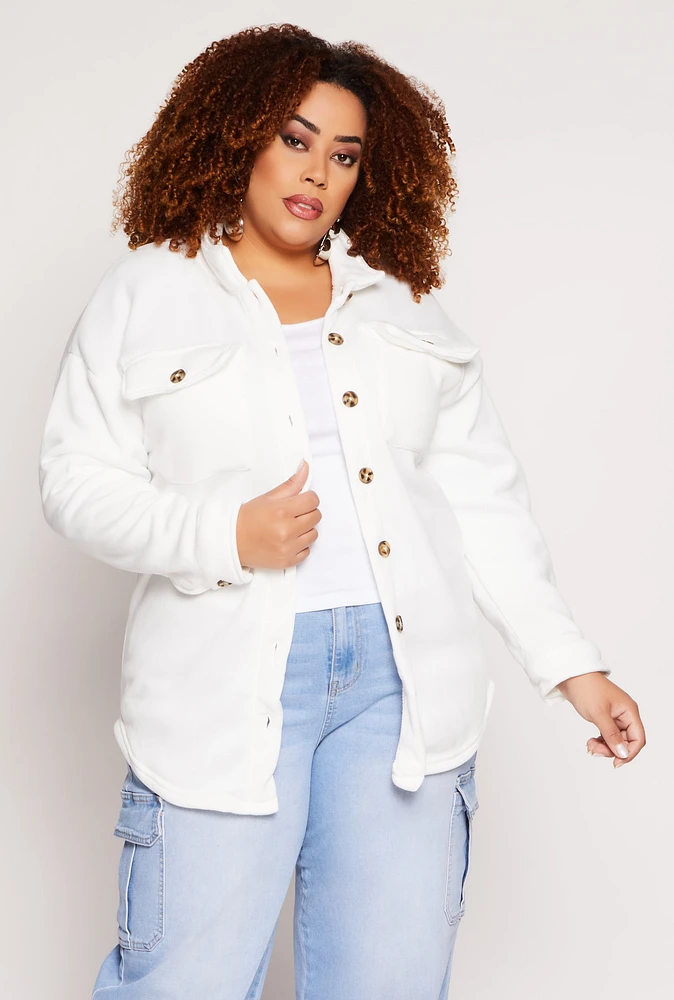 Womens Plus Size Sherpa Lined Shacket, White, Size 2X