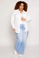 Womens Plus Size Sherpa Lined Shacket, White, Size 2X