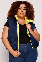 Womens Plus Color Blocked Puffer Vest,